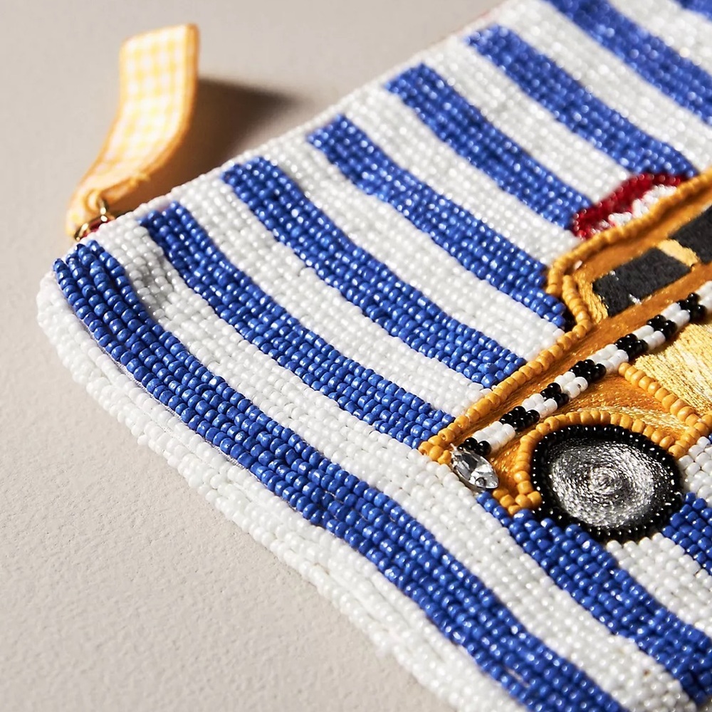 Anthropologie Beaded Taxi Pizza New York Pouch New Striped Taxi Beaded Pouch - Picture 3 of 9